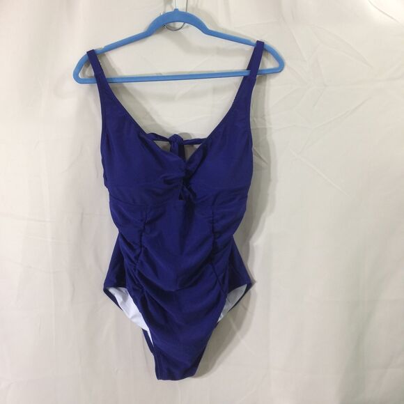 Eomenie Blue One Piece Swimsuit Size Large NWT Tie Back Adjustable Cutout Front - Picture 3 of 7